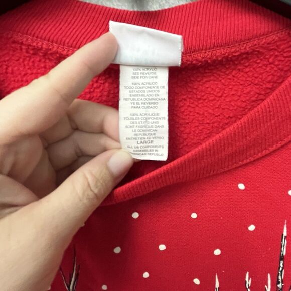 VTG Red Christmas Sweatshirt Large-Deer-Santa-rabbits-ugly Christmas-glitter - Picture 5 of 9